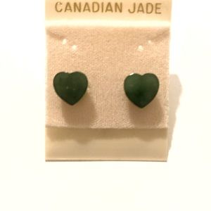 NEW DAINTY PRETTY CANADIAN JADE HEART POST EARRINGS WITH SILVER POSTS